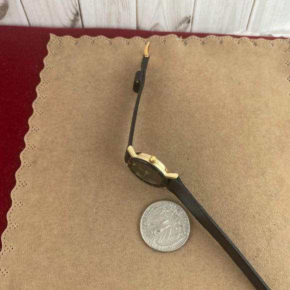 Vintage Wittnauer Diamond Watch Gold Tone New Black Leather Strap Black … - Picture 4 of 8